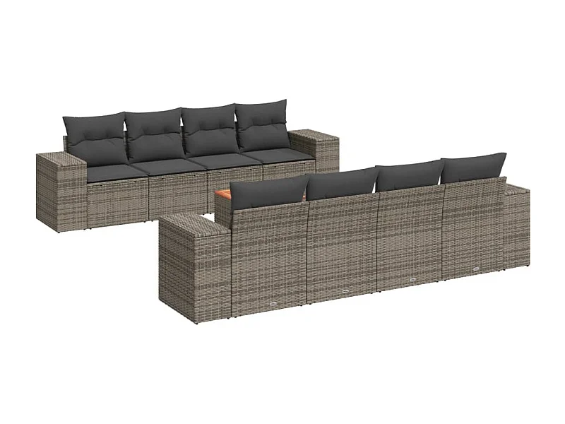 Salon de jardin 9 pcs avec coussins gris résine tressée