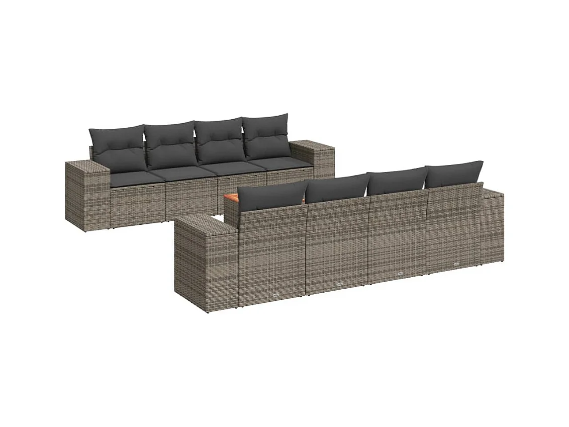 Salon de jardin 9 pcs avec coussins gris résine tressée