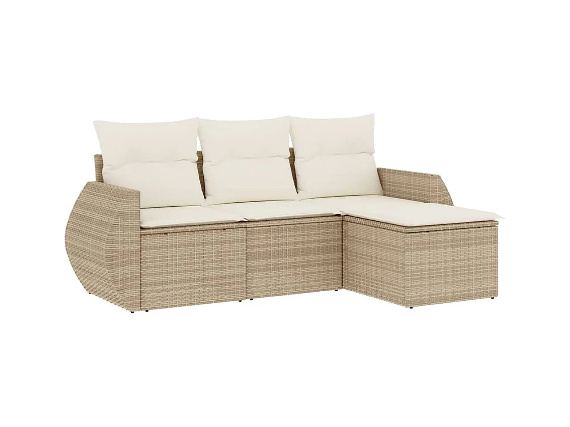 Salon de jardin avec coussins 4 pcs beige résine tressée