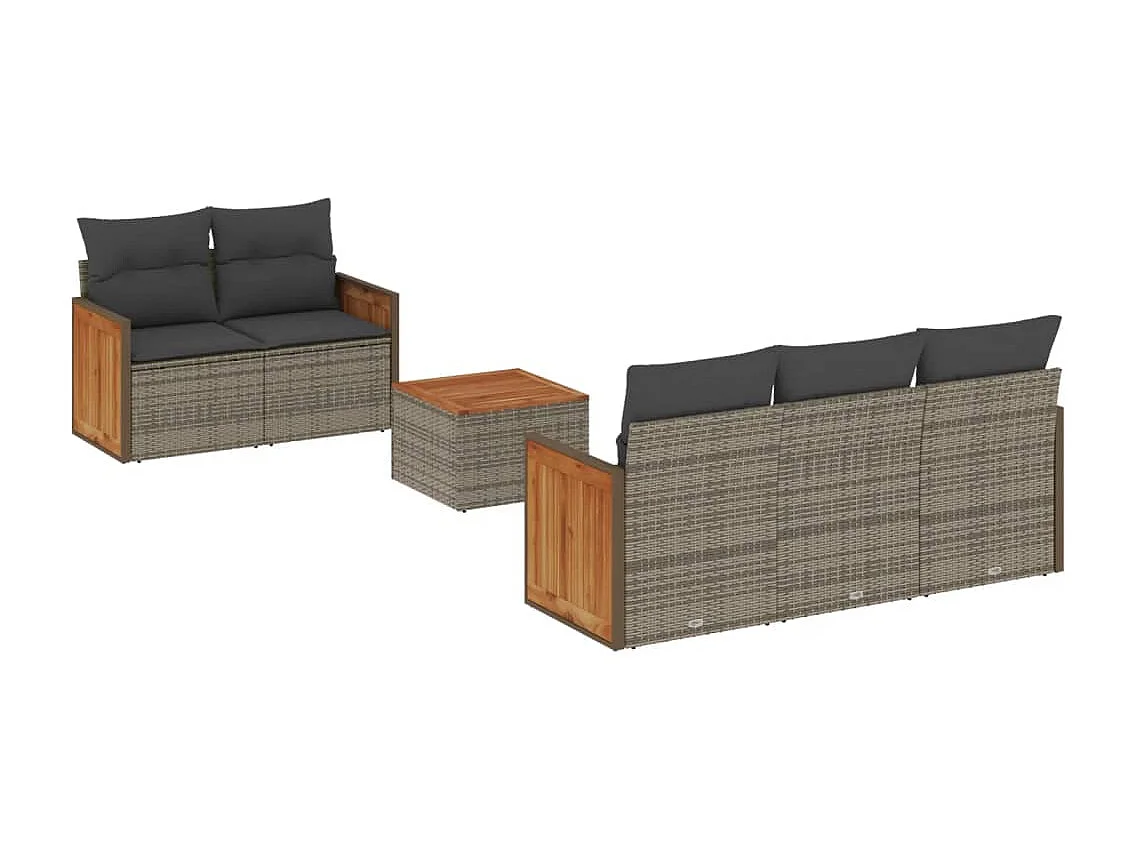 Salon de jardin 6 pcs avec coussins gris résine tressée