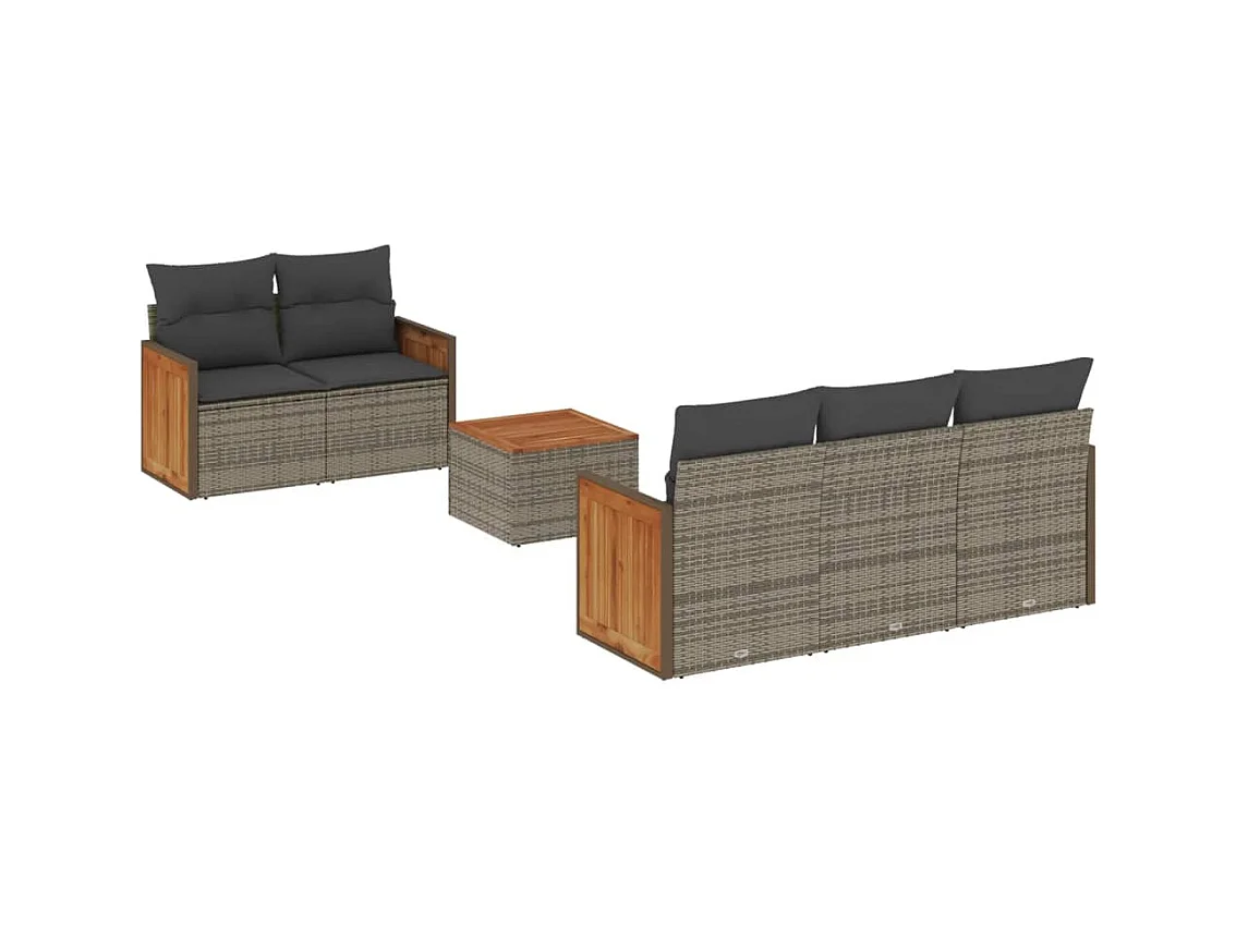 Salon de jardin 6 pcs avec coussins gris résine tressée