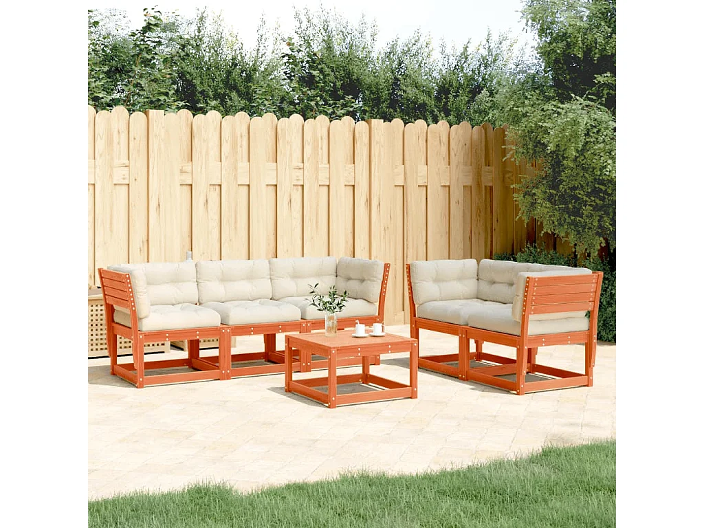 vidaXL Set de sofás jardín 5 pzas con cojines madera pino marrón cera