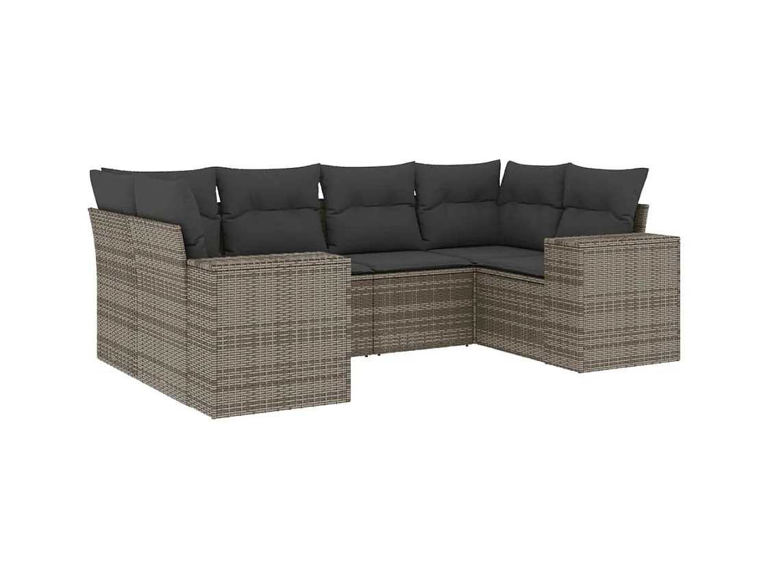 Salon de jardin 6 pcs avec coussins gris résine tressée