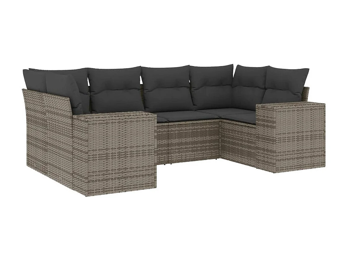 Salon de jardin 6 pcs avec coussins gris résine tressée