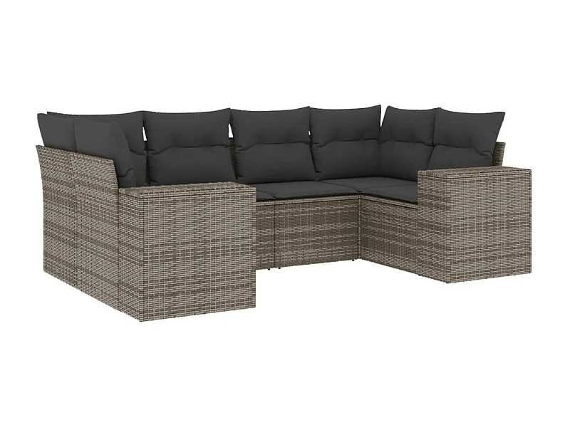 Salon de jardin 6 pcs avec coussins gris résine tressée