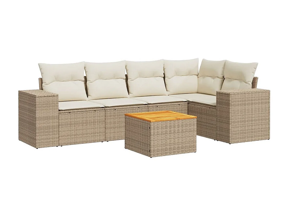 Salon de jardin avec coussins 6 pcs beige résine tressée