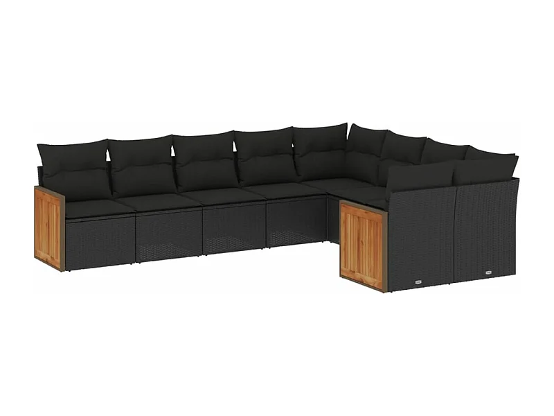 Salon de jardin 9 pcs avec coussins noir résine tressée