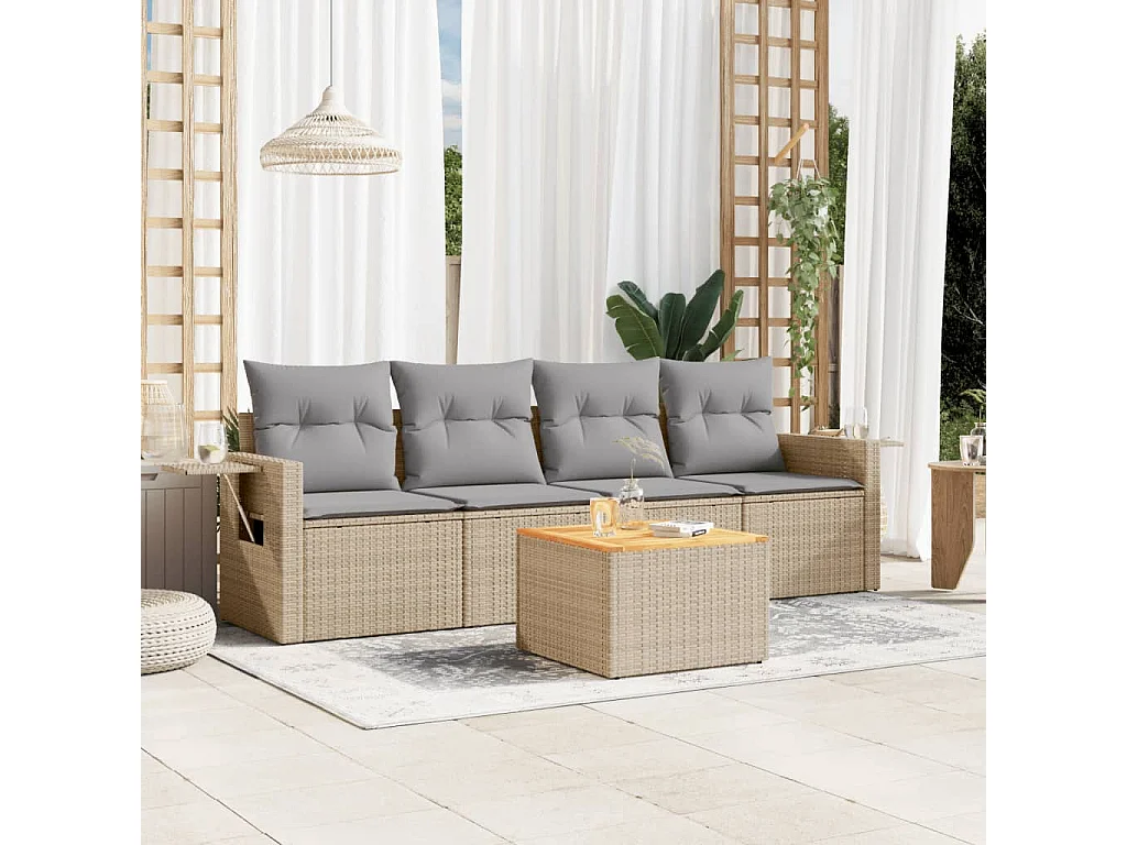 Salon de jardin avec coussins 5pcs mélange beige résine tressée