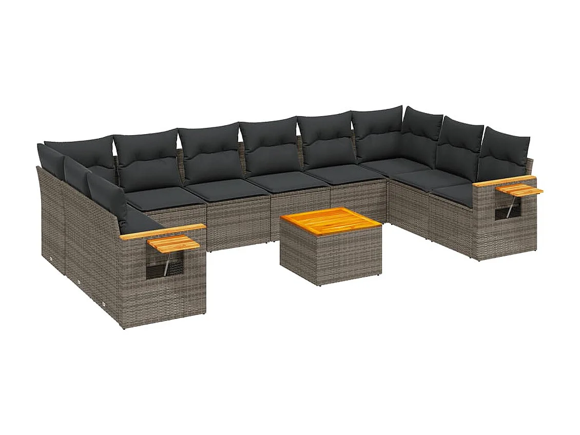 Salon de jardin 11 pcs avec coussins gris résine tressée