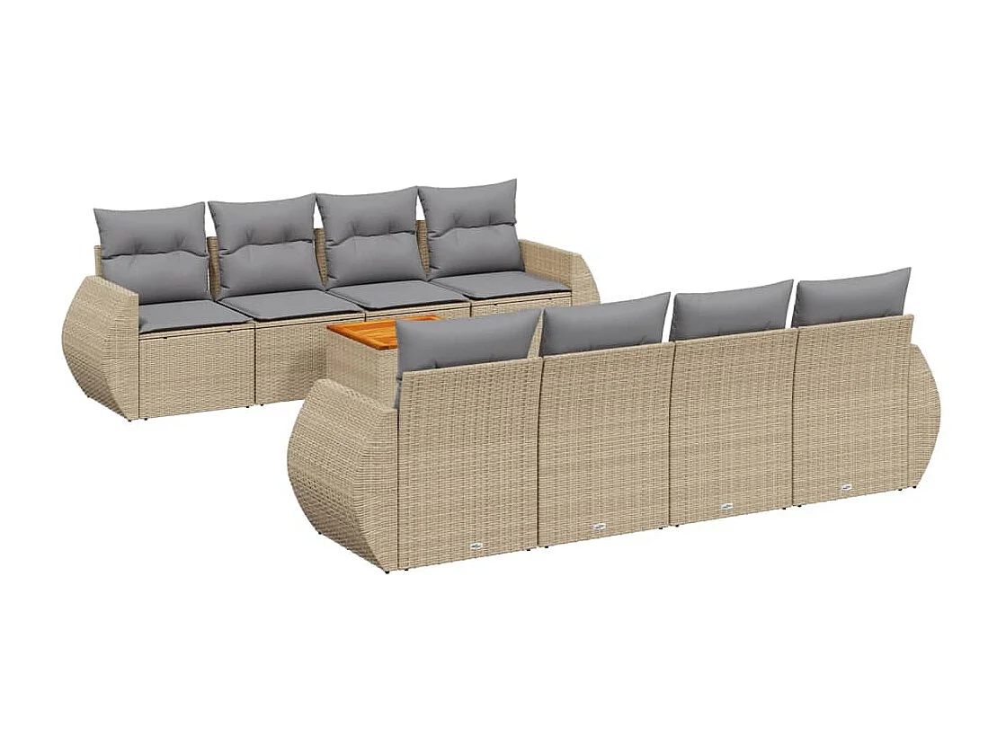 Salon de jardin avec coussins 9 pcs beige résine tressée