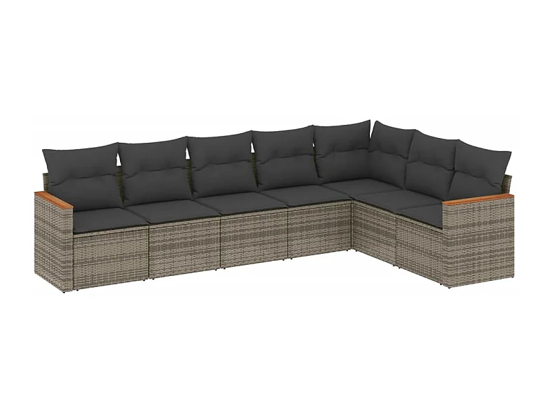 Salon de jardin avec coussins 7 pcs gris résine tressée