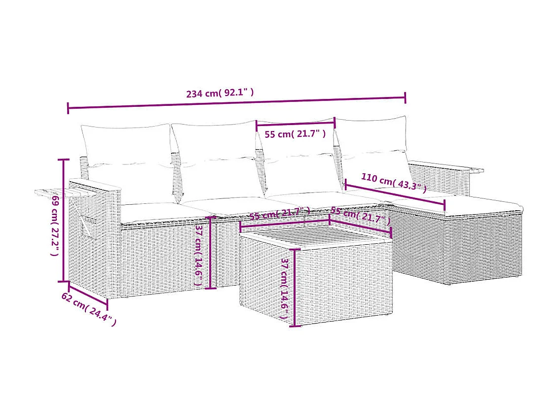 Salon de jardin avec coussins 6 pcs beige résine tressée