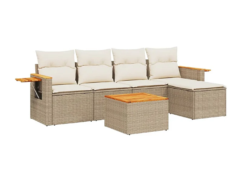 Salon de jardin avec coussins 6 pcs beige résine tressée