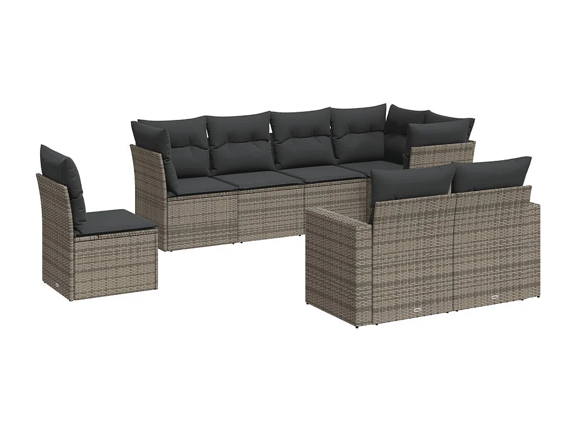 Salon de jardin 8 pcs avec coussins gris résine tressée