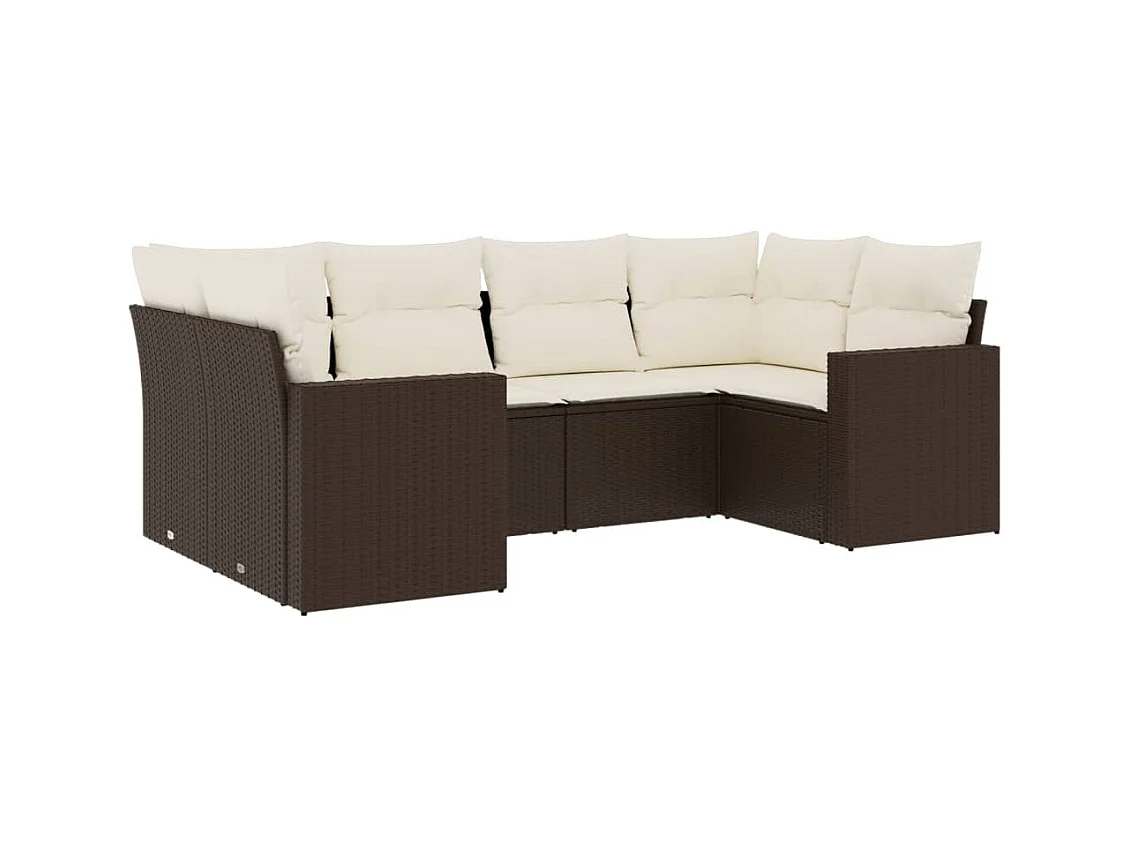 Salon de jardin avec coussins 6 pcs marron résine tressée