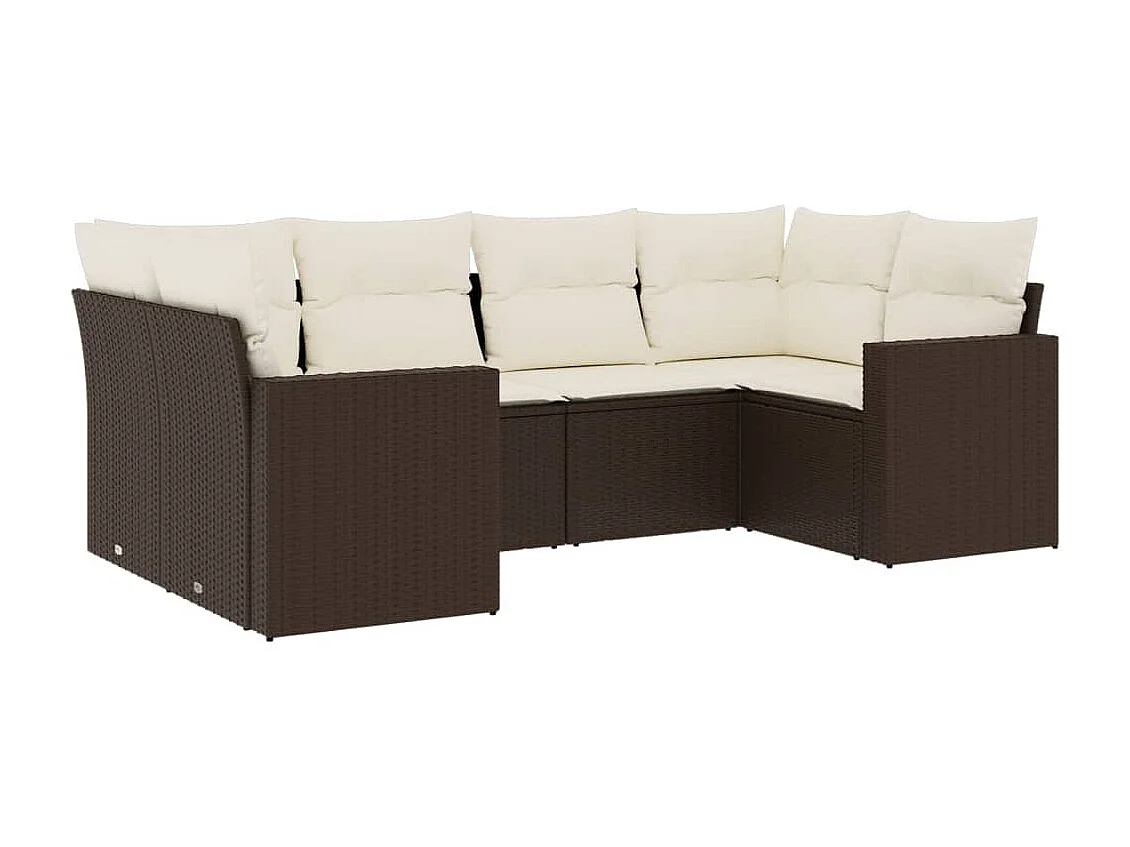 Salon de jardin avec coussins 6 pcs marron résine tressée