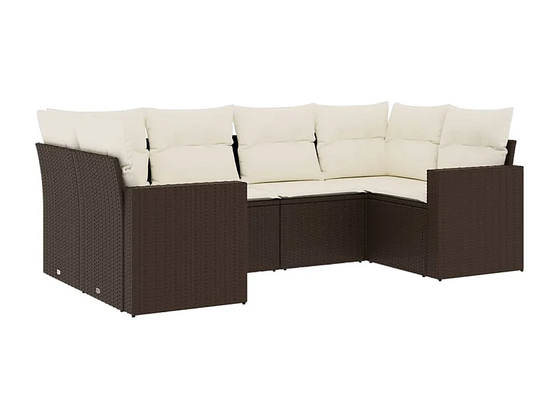 Salon de jardin avec coussins 6 pcs marron résine tressée