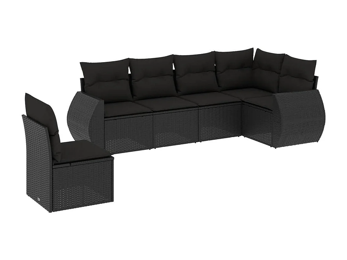 Salon de jardin 6 pcs avec coussins noir résine tressée