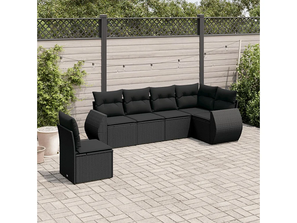 Salon de jardin 6 pcs avec coussins noir résine tressée