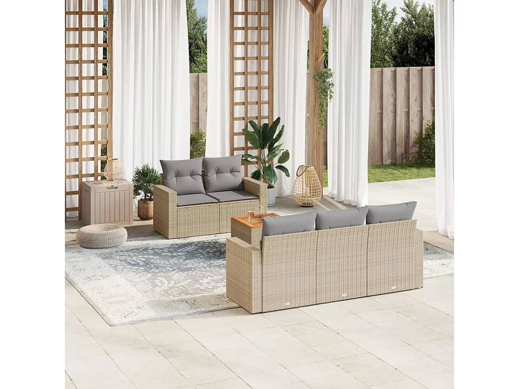 Salon de jardin avec coussins 6 pcs beige résine tressée
