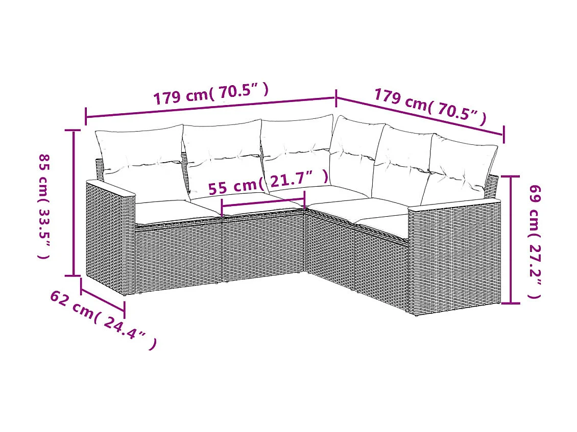 Salon de jardin avec coussins 5pcs mélange beige résine tressée