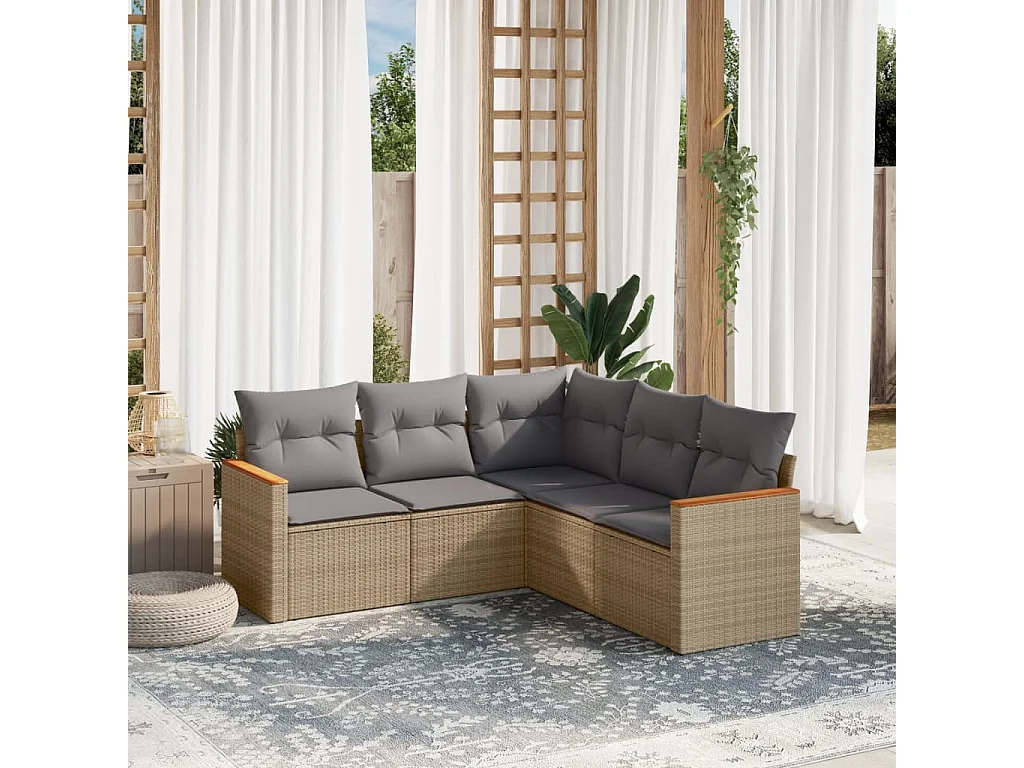 Salon de jardin avec coussins 5pcs mélange beige résine tressée