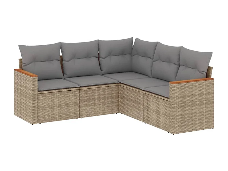 Salon de jardin avec coussins 5pcs mélange beige résine tressée