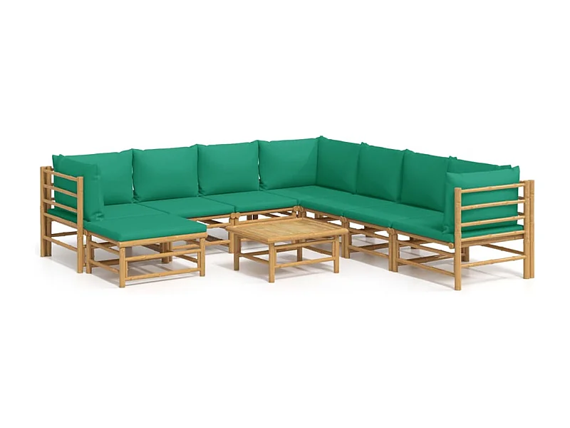 Salon de jardin 9 pcs avec coussins vert bambou