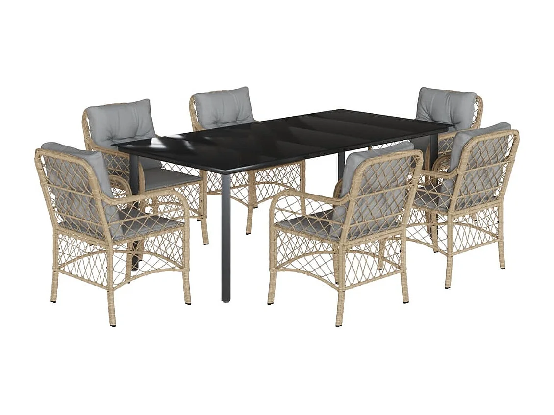Ensemble à manger de jardin coussins 7 pcs mélange beige rotin