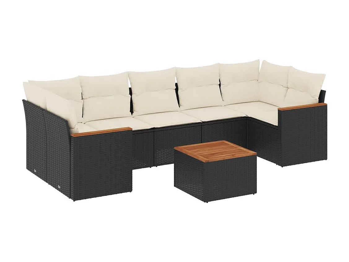 Salon de jardin 8 pcs avec coussins noir résine tressée