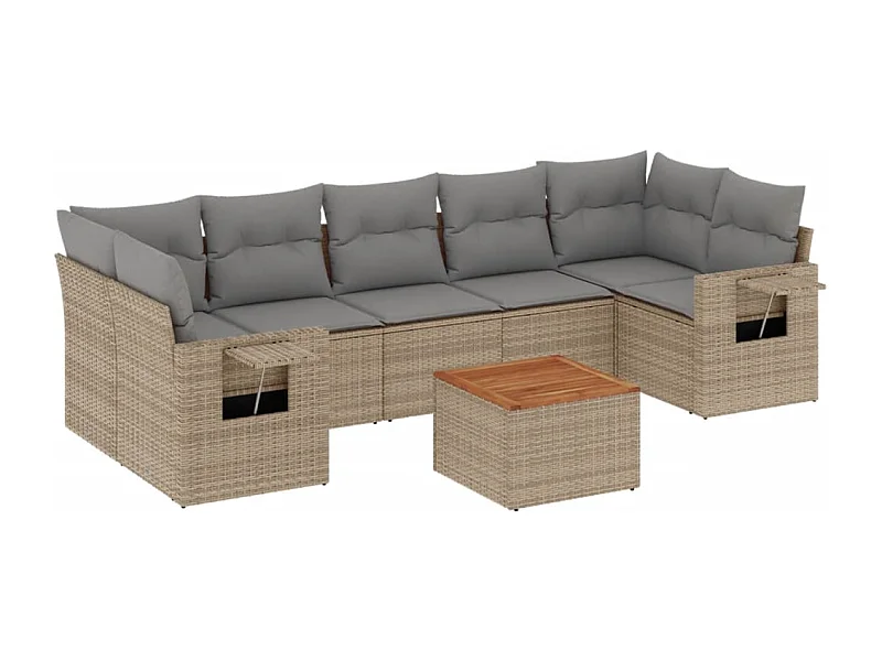 Salon de jardin avec coussins 8pcs mélange beige résine tressée