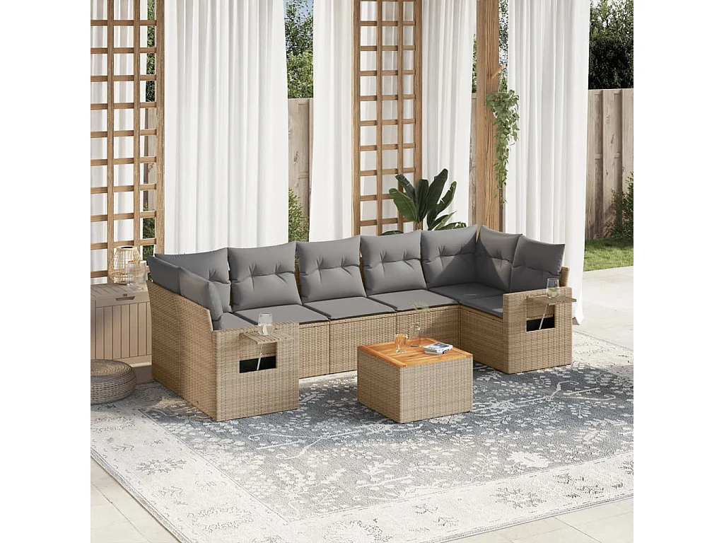 Salon de jardin avec coussins 8pcs mélange beige résine tressée