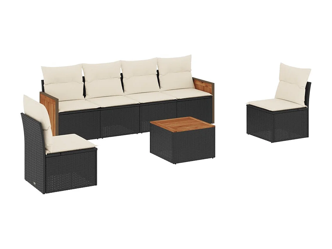 Salon de jardin 7 pcs avec coussins noir résine tressée