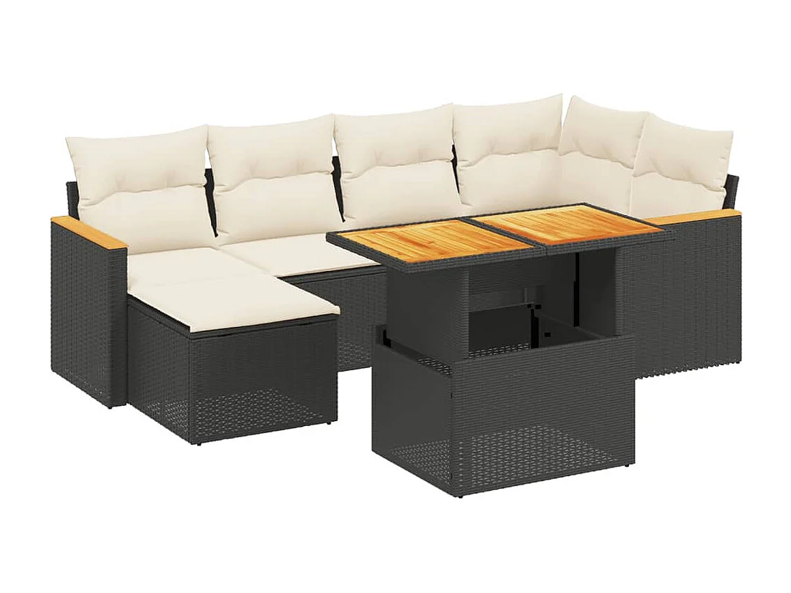 Salon de jardin 7 pcs avec coussins noir résine tressée