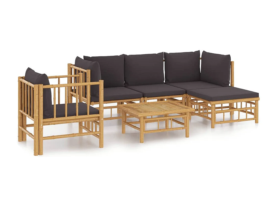vidaXL Set de muebles de jardín 6 piezas bambú con cojines gris oscuro Marrón