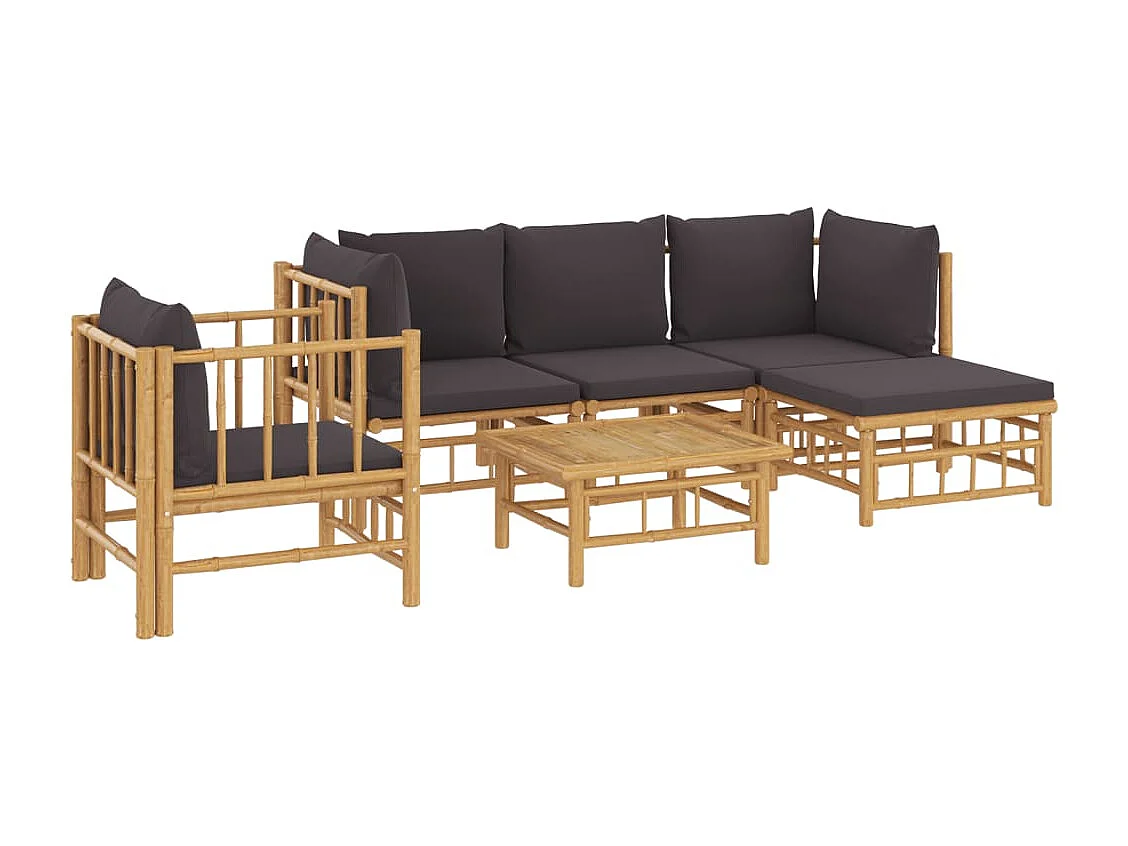 vidaXL Set de muebles de jardín 6 piezas bambú con cojines gris oscuro Marrón