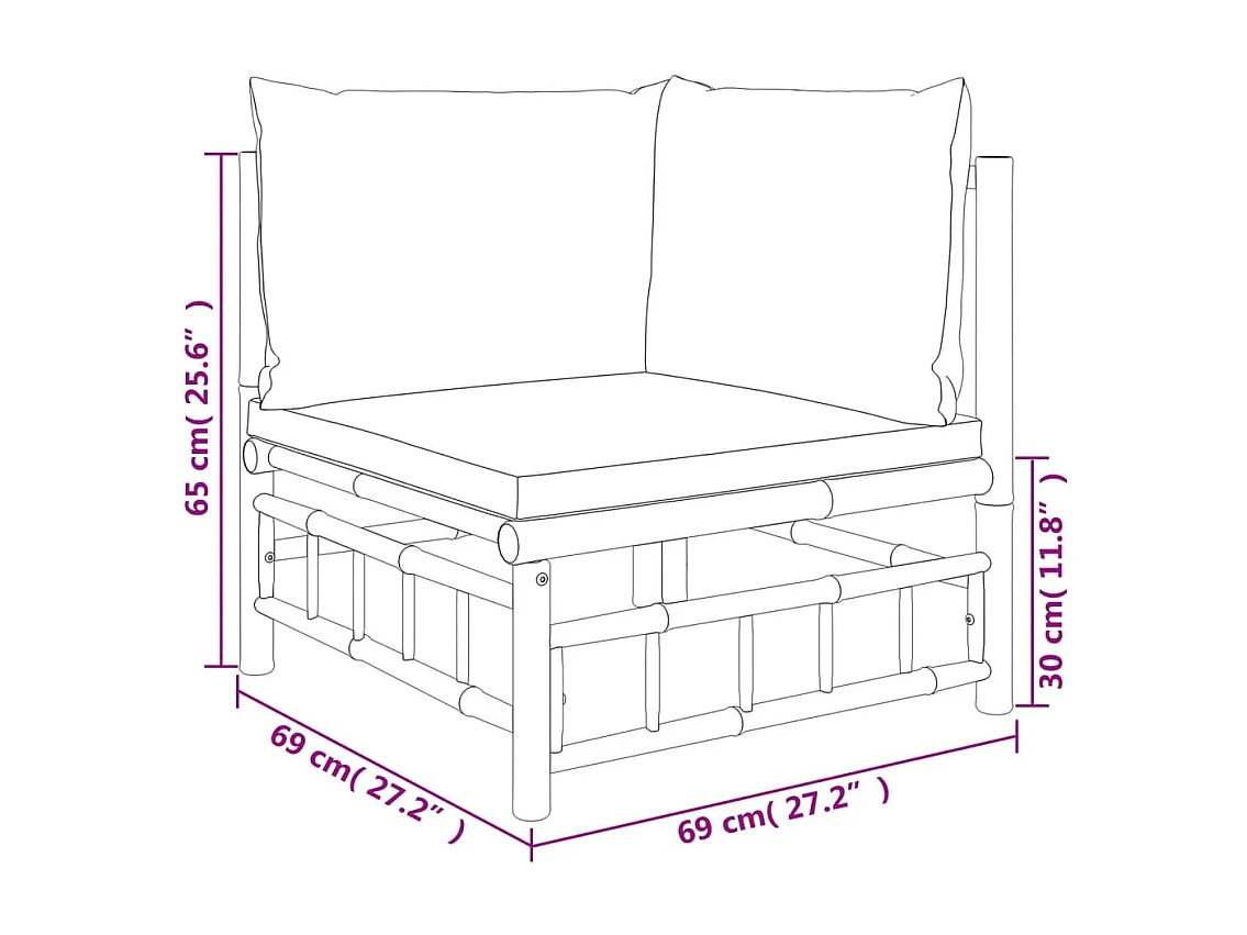vidaXL Set de muebles de jardín 6 piezas bambú con cojines gris oscuro Marrón