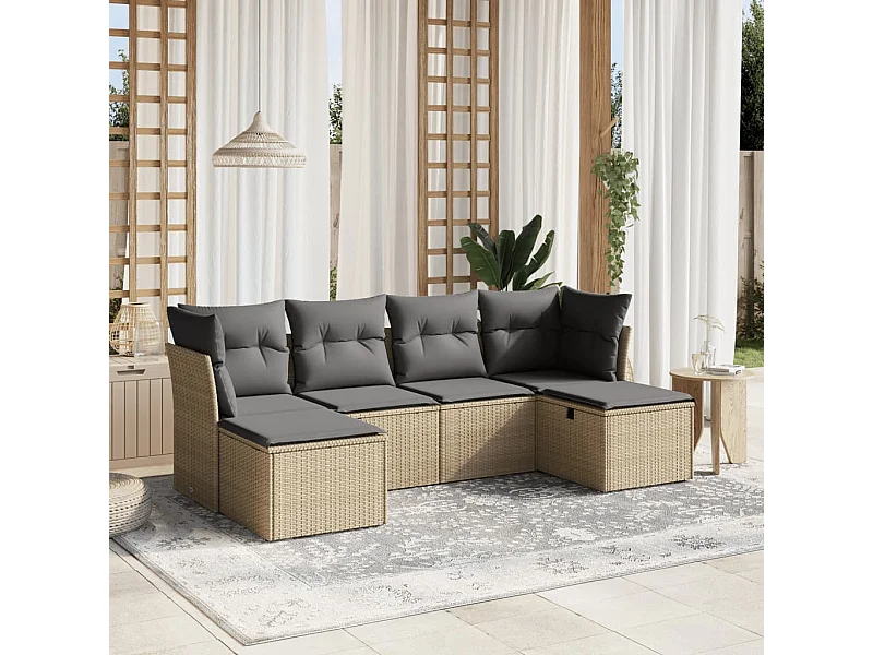 Salon de jardin avec coussins 6pcs mélange beige résine tressée