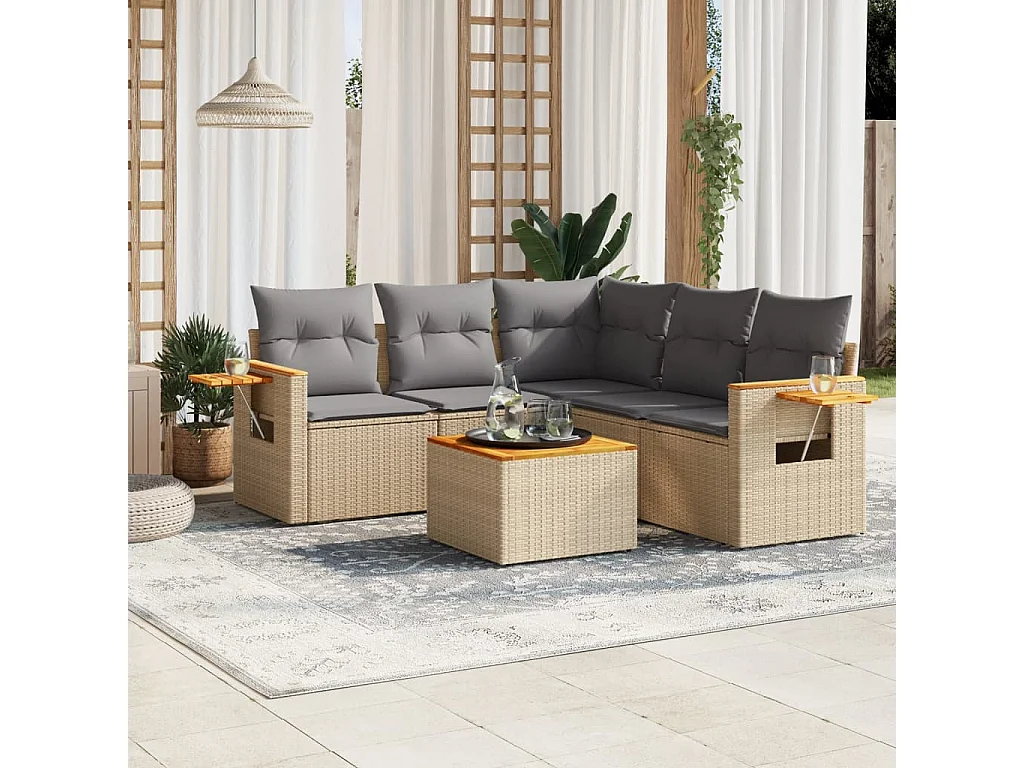 Salon de jardin avec coussins 6 pcs beige résine tressée