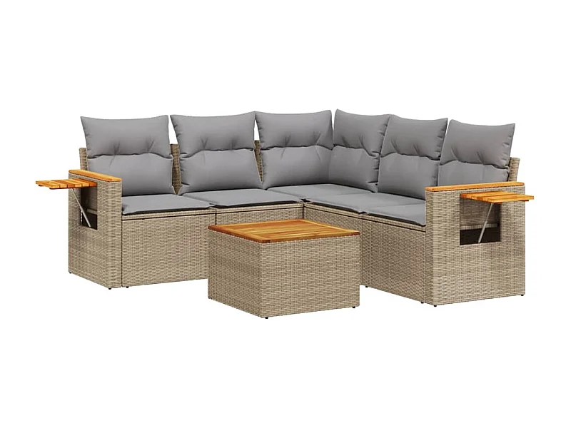 Salon de jardin avec coussins 6 pcs beige résine tressée