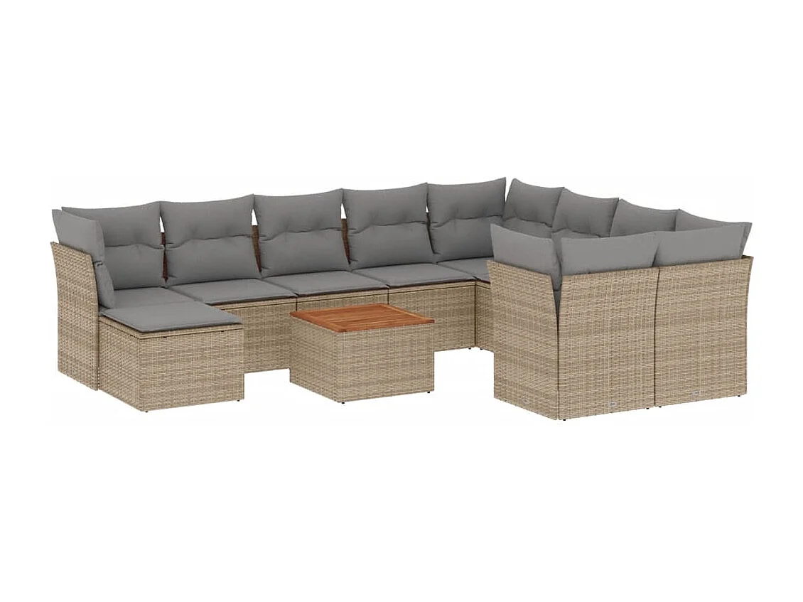 Salon de jardin 11 pcs avec coussins beige résine tressée