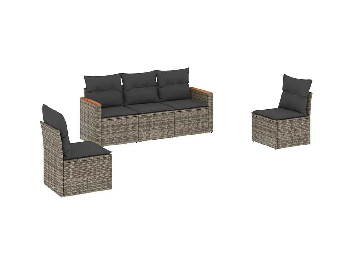 Salon de jardin 5 pcs avec coussins gris résine tressée