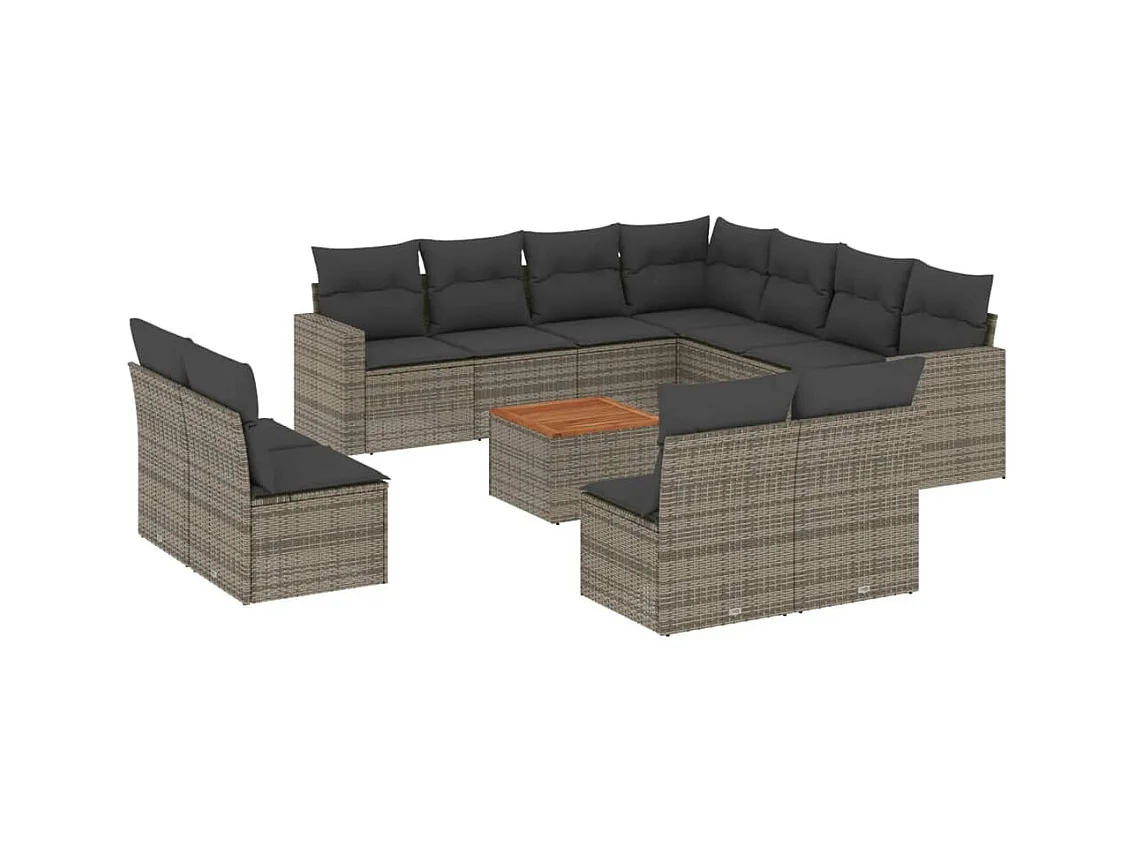 Salon de jardin avec coussins 12 pcs gris résine tressée