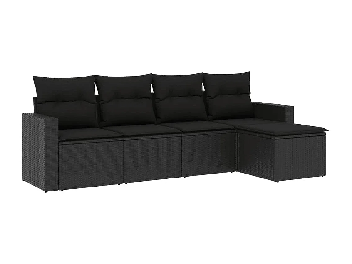 Salon de jardin 5 pcs avec coussins noir résine tressée