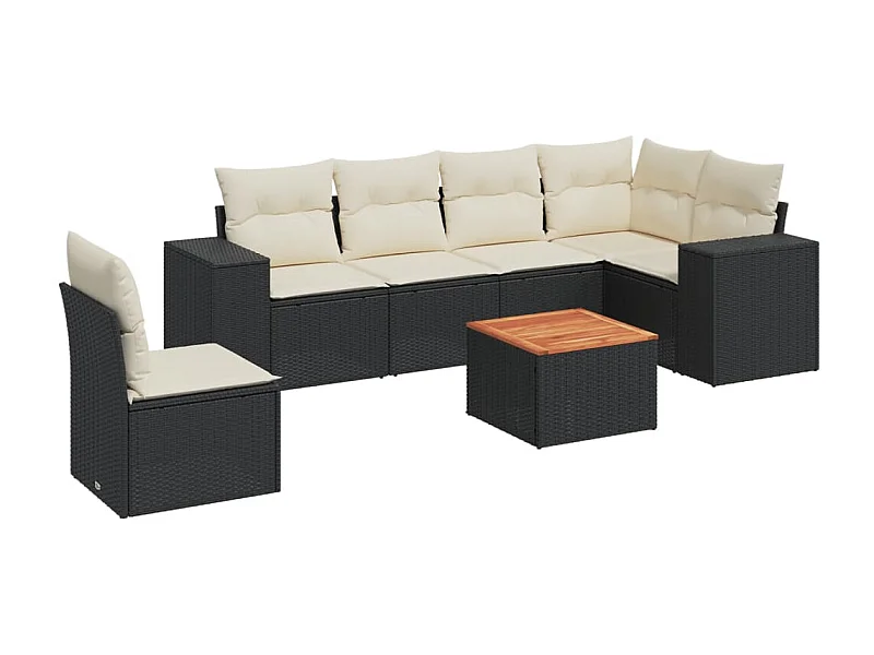 Salon de jardin 7 pcs avec coussins noir résine tressée