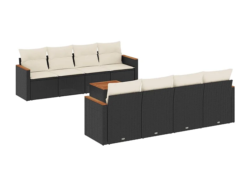 Salon de jardin 9 pcs avec coussins noir résine tressée