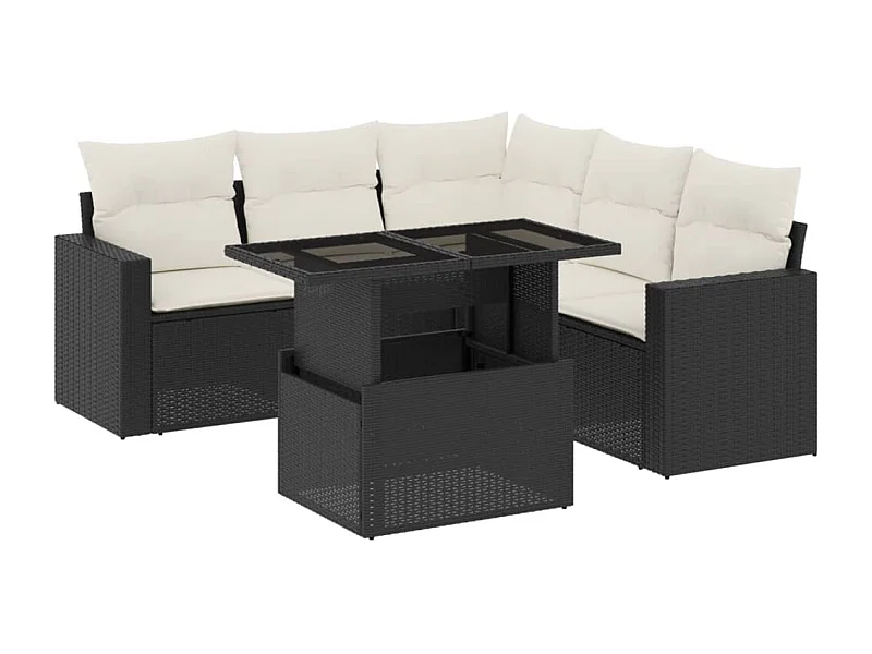 Salon de jardin 6 pcs avec coussins noir résine tressée