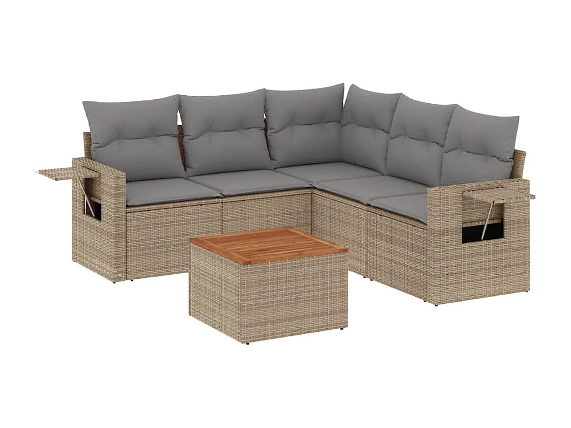 Salon de jardin avec coussins 6pcs mélange beige résine tressée