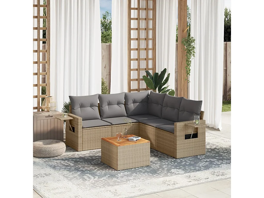 Salon de jardin avec coussins 6pcs mélange beige résine tressée