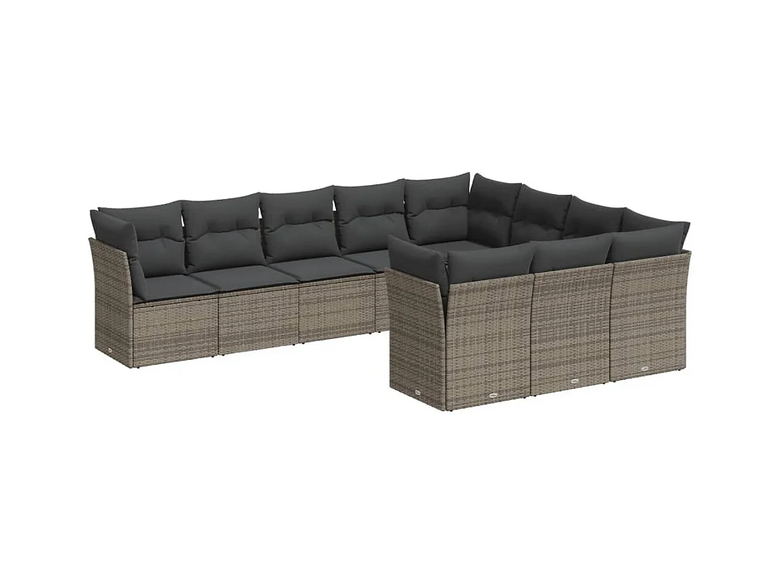Salon de jardin avec coussins 10 pcs gris résine tressée